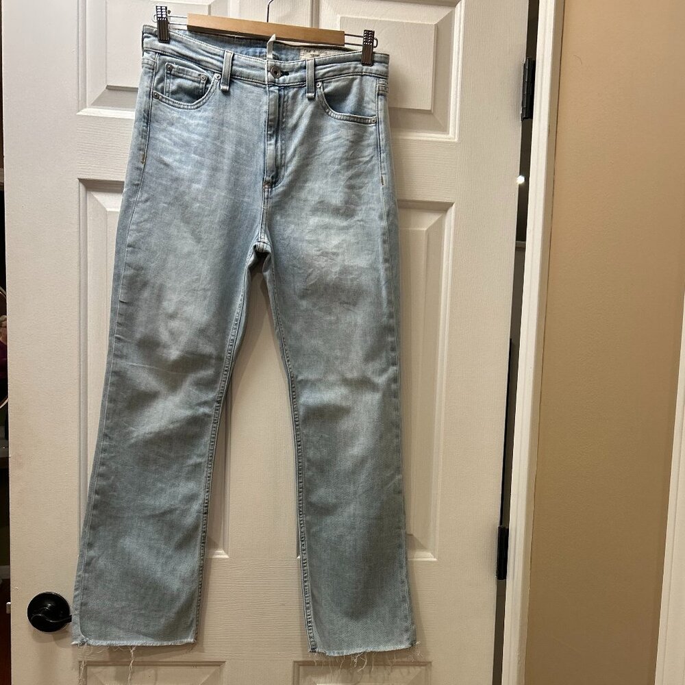 Rag & Bone Flare Jeans with Raw Hem Light Wash, Size 28